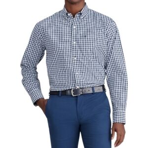 Izod Men's Blue and White Checkered Shirt